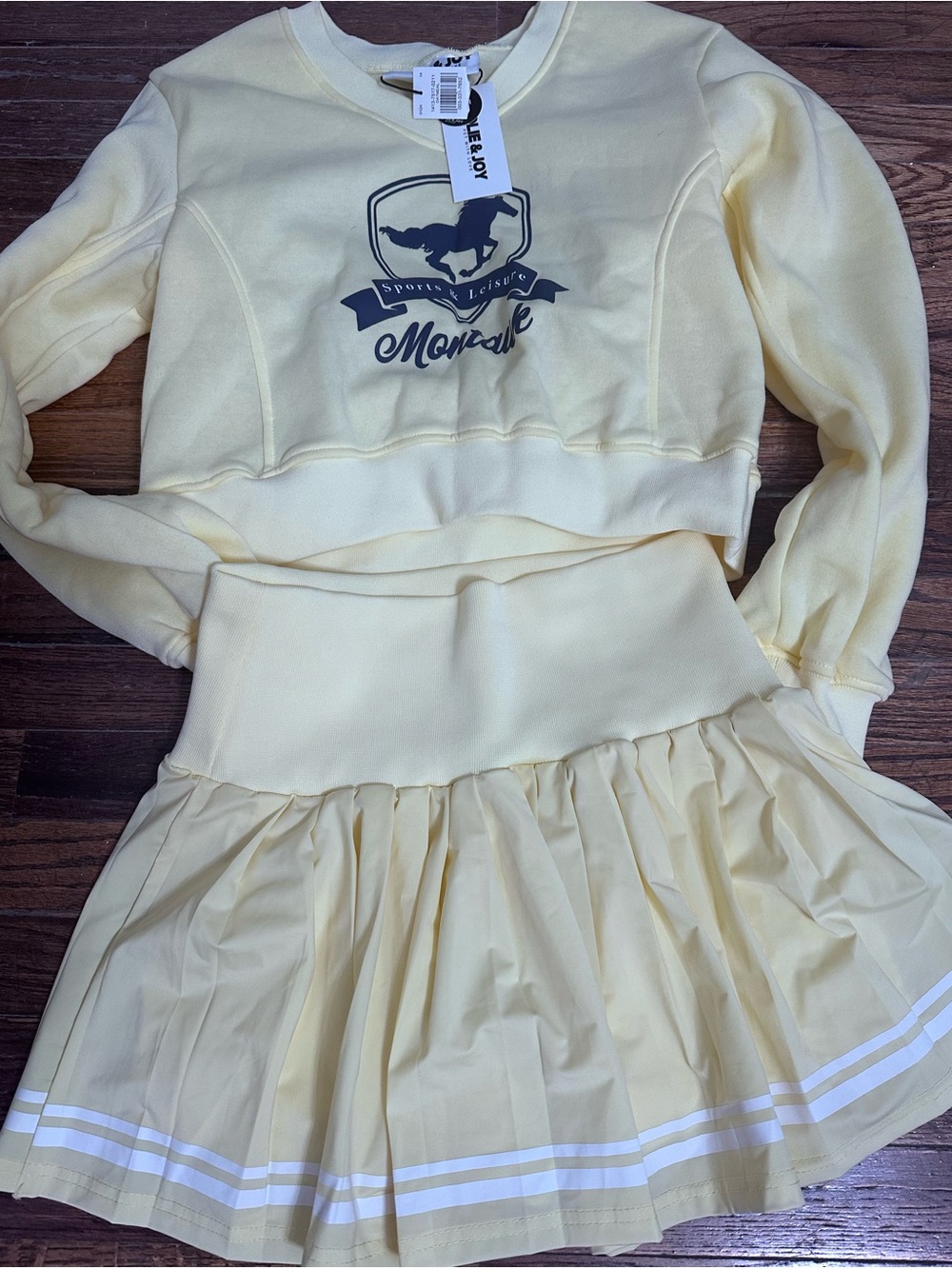 Moncler Girls Pale Yellow Two-Piece Sweatshirt & Pleated Skirt Set